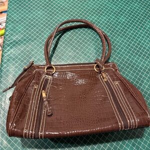 Liz & Co. Brown Crocodile-Embossed Shoulder Bag